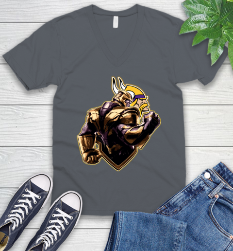 NFL Thanos Avengers Endgame Football Sports Minnesota Vikings V-Neck T-Shirt 5
