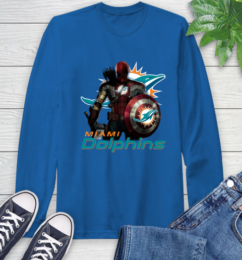 NFL Captain America Thor Spider Man Hawkeye Avengers Endgame Football Miami Dolphins Long Sleeve T-Shirt 9