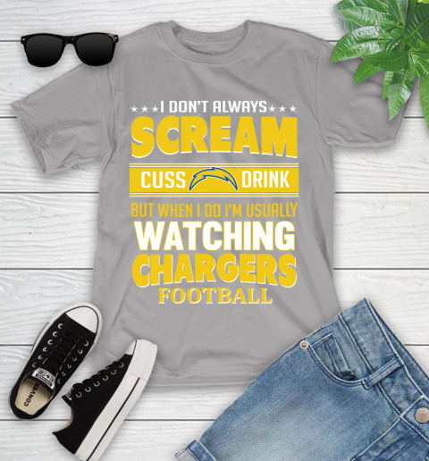 San Diego Chargers NFL Football I Scream Cuss Drink When I'm Watching My Team Youth T-Shirt 4