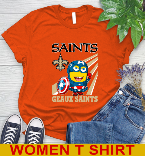 NFL Football New Orleans Saints Captain America Marvel Avengers Minion Shirt Women's T-Shirt 3