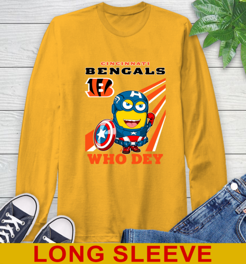 NFL Football Cincinnati Bengals Captain America Marvel Avengers Minion Shirt Long Sleeve T-Shirt 2