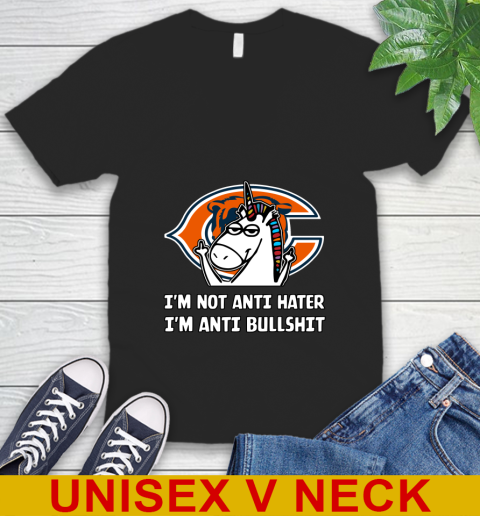 Chicago Bears NFL Football Unicorn I'm Not Anti Hater I'm Anti Bullshit V-Neck T-Shirt 2