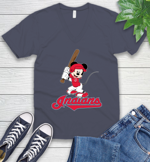 MLB Baseball Cleveland Indians Cheerful Mickey Mouse Shirt V-Neck T-Shirt 8