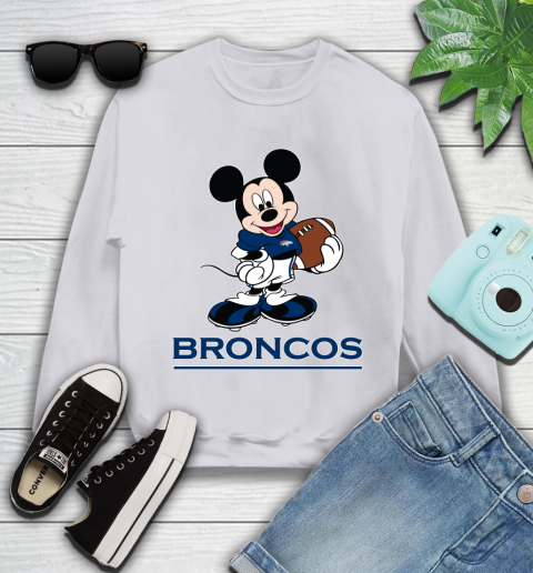 NFL Football Denver Broncos Cheerful Mickey Mouse Shirt Youth Sweatshirt 4