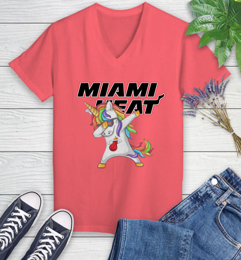 Miami Heat NBA Basketball Funny Unicorn Dabbing Sports Women's V-Neck T-Shirt 6