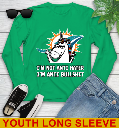Miami Dolphins NFL Football Unicorn I'm Not Anti Hater I'm Anti Bullshit Youth Long Sleeve 7