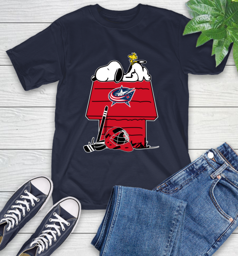 Columbus Blue Jackets NHL Hockey Snoopy Woodstock The Peanuts Movie T-Shirt 4