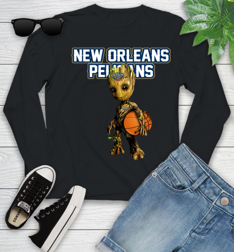 New Orleans Pelicans NBA Basketball Groot Marvel Guardians Of The Galaxy Youth Long Sleeve 2