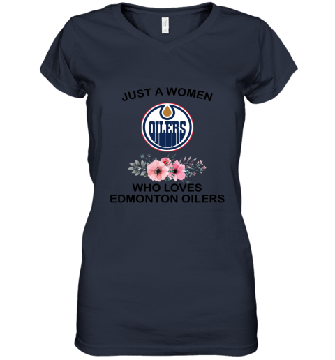 NHL Just A Woman Who Loves Edmonton Oilers Hockey Sports Unisex Jersey Tee 