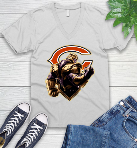 NFL Thanos Avengers Endgame Football Sports Chicago Bears V-Neck T-Shirt