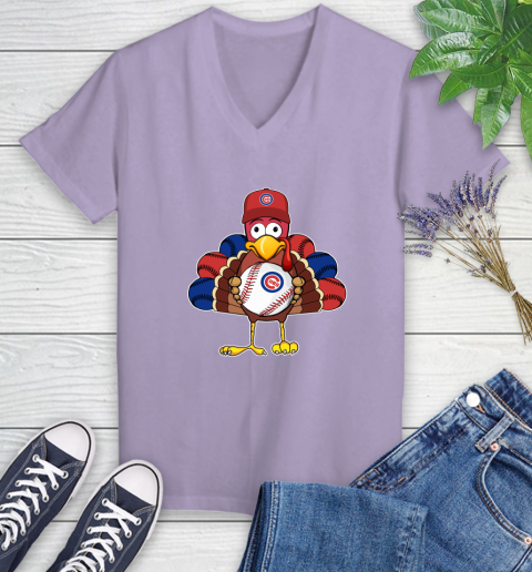 Chicago Cubs Turkey thanksgiving Women's V-Neck T-Shirt 14