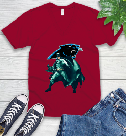 NFL Batman Football Sports Carolina Panthers V-Neck T-Shirt 8