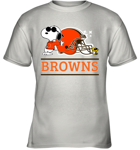 The Ceveland Browns Joe Cool And Woodstock Snoopy Mashup Youth T-Shirt