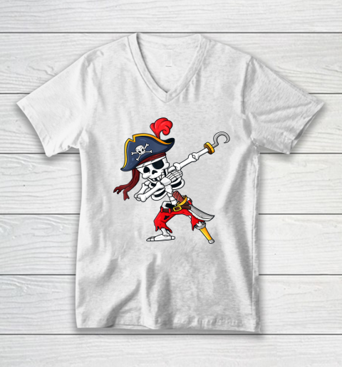 Halloween Dabbing Pirate Skeleton Funny V-Neck T-Shirt