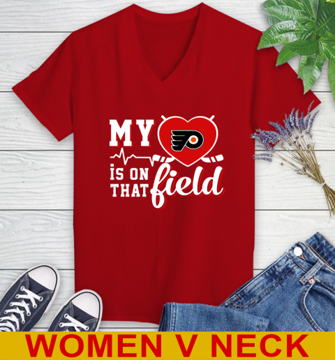 NHL My Heart Is On That Field Hockey Sports Philadelphia Flyers Women's V-Neck T-Shirt - Image 11