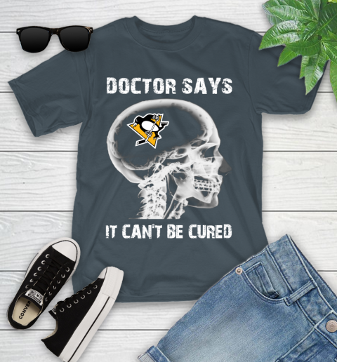 NHL Pittsburgh Penguins Hockey Skull It Can't Be Cured Shirt Youth T-Shirt 9