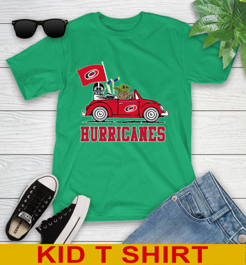 NHL Hockey Carolina Hurricanes Darth Vader Baby Yoda Driving Star Wars Shirt Youth T-Shirt 6