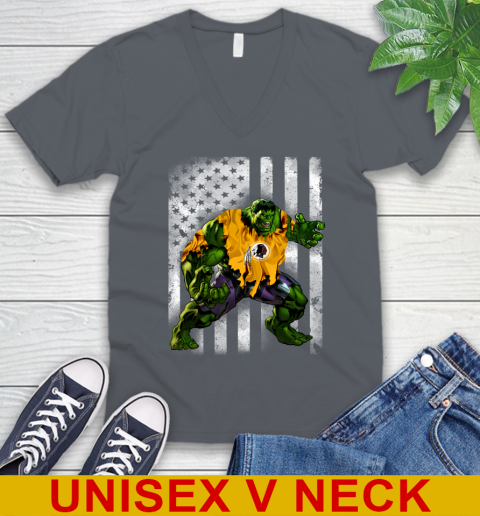 Washington Redskins Hulk Marvel Avengers NFL Football American Flag V-Neck T-Shirt 4