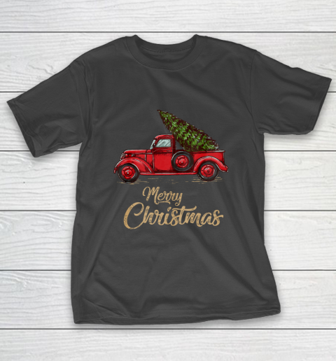 Funny Vintage Red Truck With Merry Christmas Tree T-Shirt