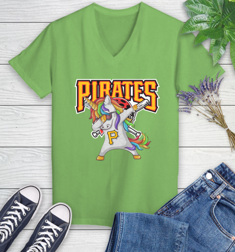 Pittsburgh Pirates MLB Baseball Funny Unicorn Dabbing Sports Women's V-Neck T-Shirt 11