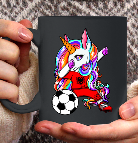 Dabbing Unicorn Albania Soccer Fans Jersey Albanian Football Ceramic Mug 11oz