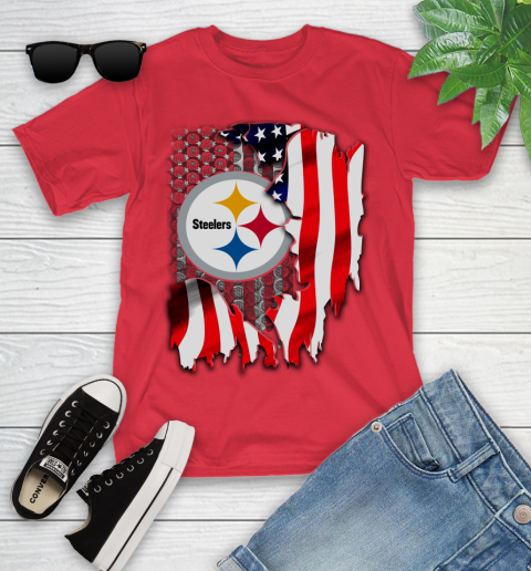 Pittsburgh Steelers NFL Football American Flag Youth T-Shirt 13