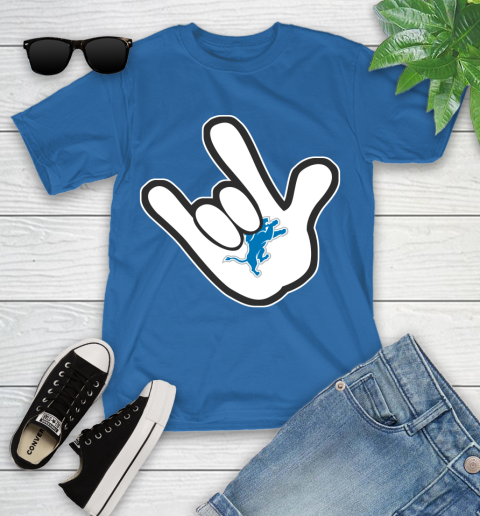 Detroit Lions NFL Football Mickey Rock Hand Disney Youth T-Shirt 9