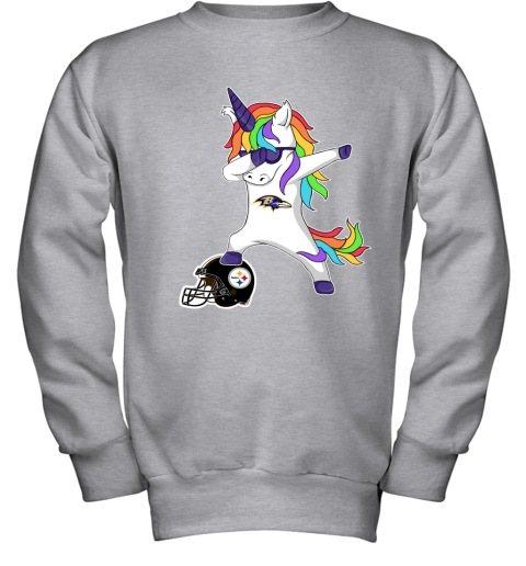 Football Dabbing Unicorn Steps On Helmet Baltimore Ravens Youth Sweatshirt