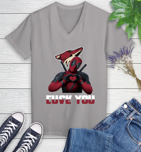 NHL Arizona Coyotes Deadpool Love You Fuck You Hockey Sports Women's V-Neck T-Shirt 4