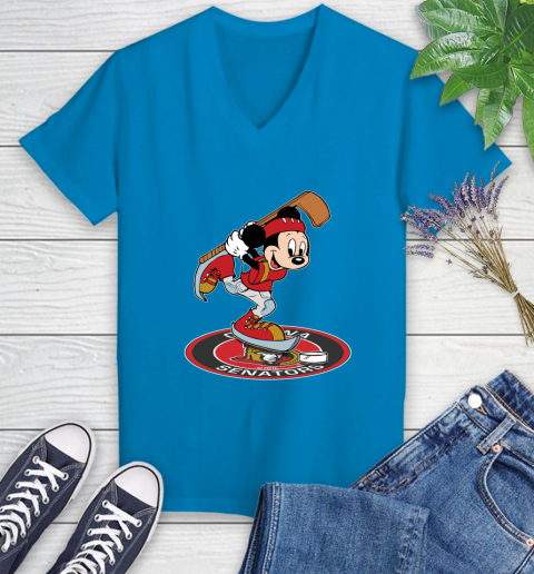 NHL Hockey Ottawa Senator Cheerful Mickey Disney Shirt Women's V-Neck T-Shirt 6