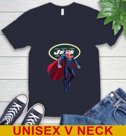 NFL Superman DC Sports Football New York Jets V-Neck T-Shirt 3