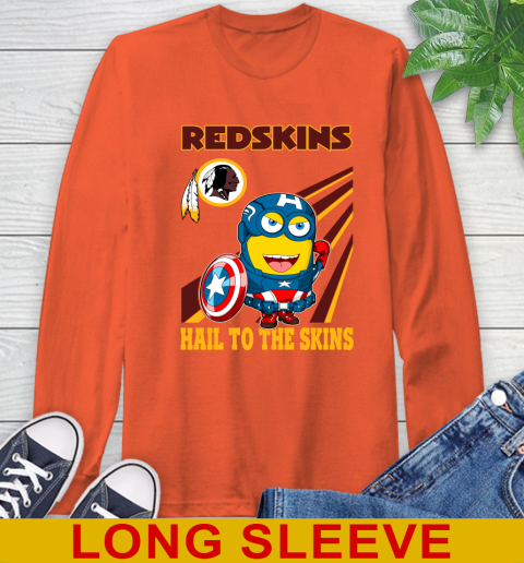 NFL Football Washington Redskins Captain America Marvel Avengers Minion Hail To The Skín Shirt Long Sleeve T-Shirt 4