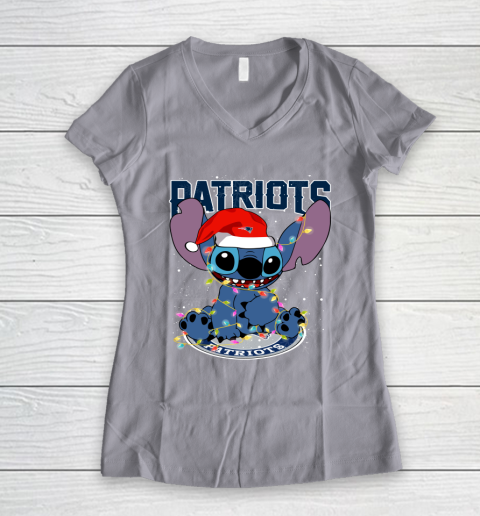 New England Patriots NFL Football noel stitch Christmas Women's V-Neck T-Shirt 2