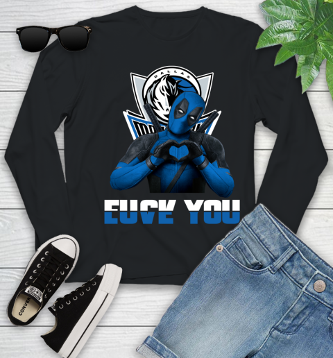 NBA Dallas Mavericks Deadpool Love You Fuck You Basketball Sports Youth Long Sleeve