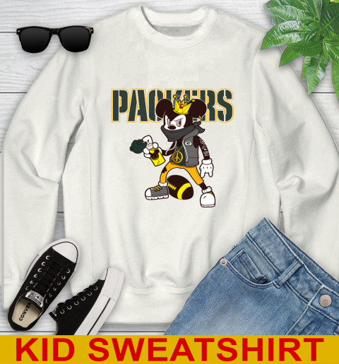 Green Bay Packers NFL Football Mickey Peace Sign Sports Youth Sweatshirt