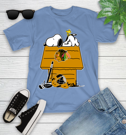 Chicago Blackhawks NHL Hockey Snoopy Woodstock The Peanuts Movie Youth T-Shirt 11