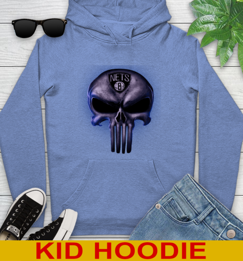 Brooklyn Nets NBA Basketball Punisher Skull Sports Youth Hoodie 12