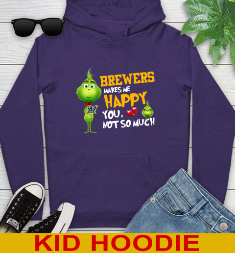 MLB Milwaukee Brewers Makes Me Happy You Not So Much Grinch Baseball Sports Youth Hoodie 5