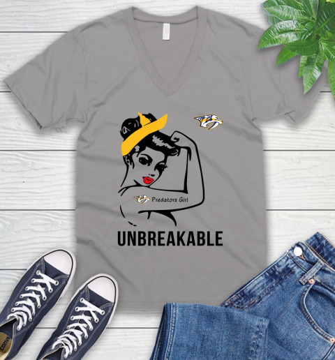 NHL Nashville Predators Girl Unbreakable Hockey Sports V-Neck T-Shirt 2