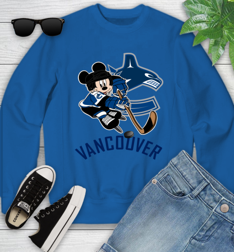 NHL Vancouver Canucks Mickey Mouse Disney Hockey T Shirt Youth Sweatshirt Tee For Sports