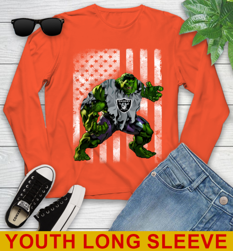 Oakland Raiders Hulk Marvel Avengers NFL Football American Flag Youth Long Sleeve 3