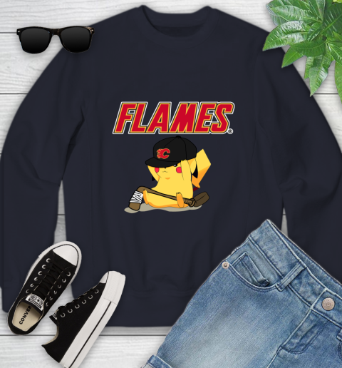 NHL Pikachu Hockey Sports Calgary Flames Youth Sweatshirt 3