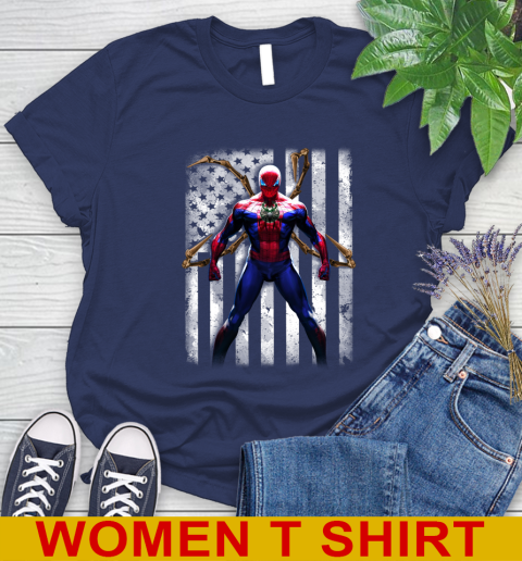 NBA Basketball Milwaukee Bucks Spider Man Avengers Marvel American Flag Shirt Women's T-Shirt - Image 13
