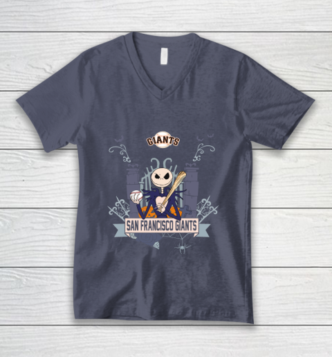 MLB San Francisco Giants Baseball Jack Skellington Halloween V-Neck T-Shirt 7