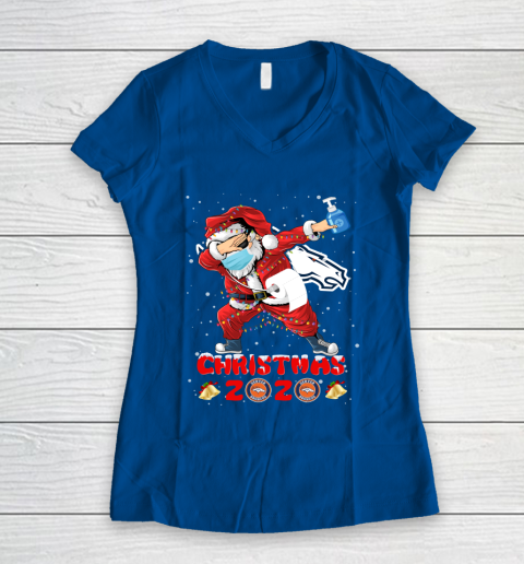 Denver Broncos Funny Santa Claus Dabbing Christmas 2020 NFL Women's V-Neck T-Shirt 7
