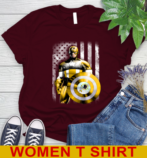Washington Redskins NFL Football Captain America Marvel Avengers American Flag Shirt Women's T-Shirt 6