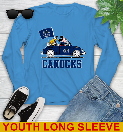 NHL Hockey Vancouver Canucks Pluto Mickey Driving Disney Shirt Youth Long Sleeve 8