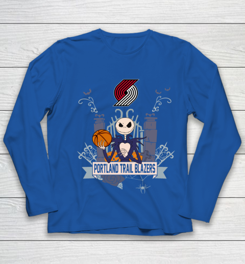 NBA Portland Trail Blazers Basketball Jack Skellington Halloween Youth Long Sleeve 7