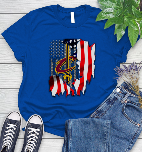 Cleveland Cavaliers NBA Basketball American Flag Women's T-Shirt 12