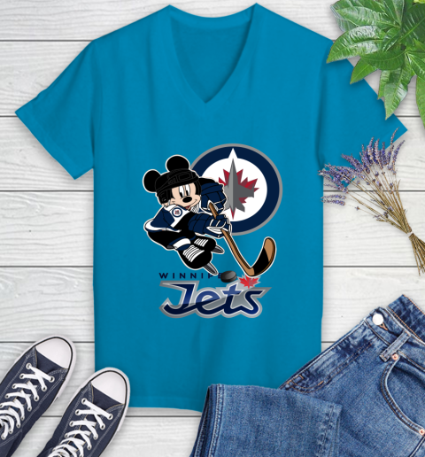 NHL Winnipeg Jets Mickey Mouse Disney Hockey T Shirt Women's V-Neck T-Shirt 7